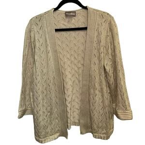Tanjay Gold Metallic Crochet Open Front Cardigan